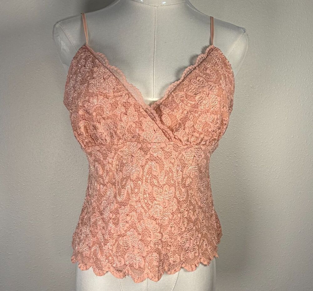 Vintage Y2K Lace Babydoll Cami Top Women’s Medium Pink Scallop Hem Worthington